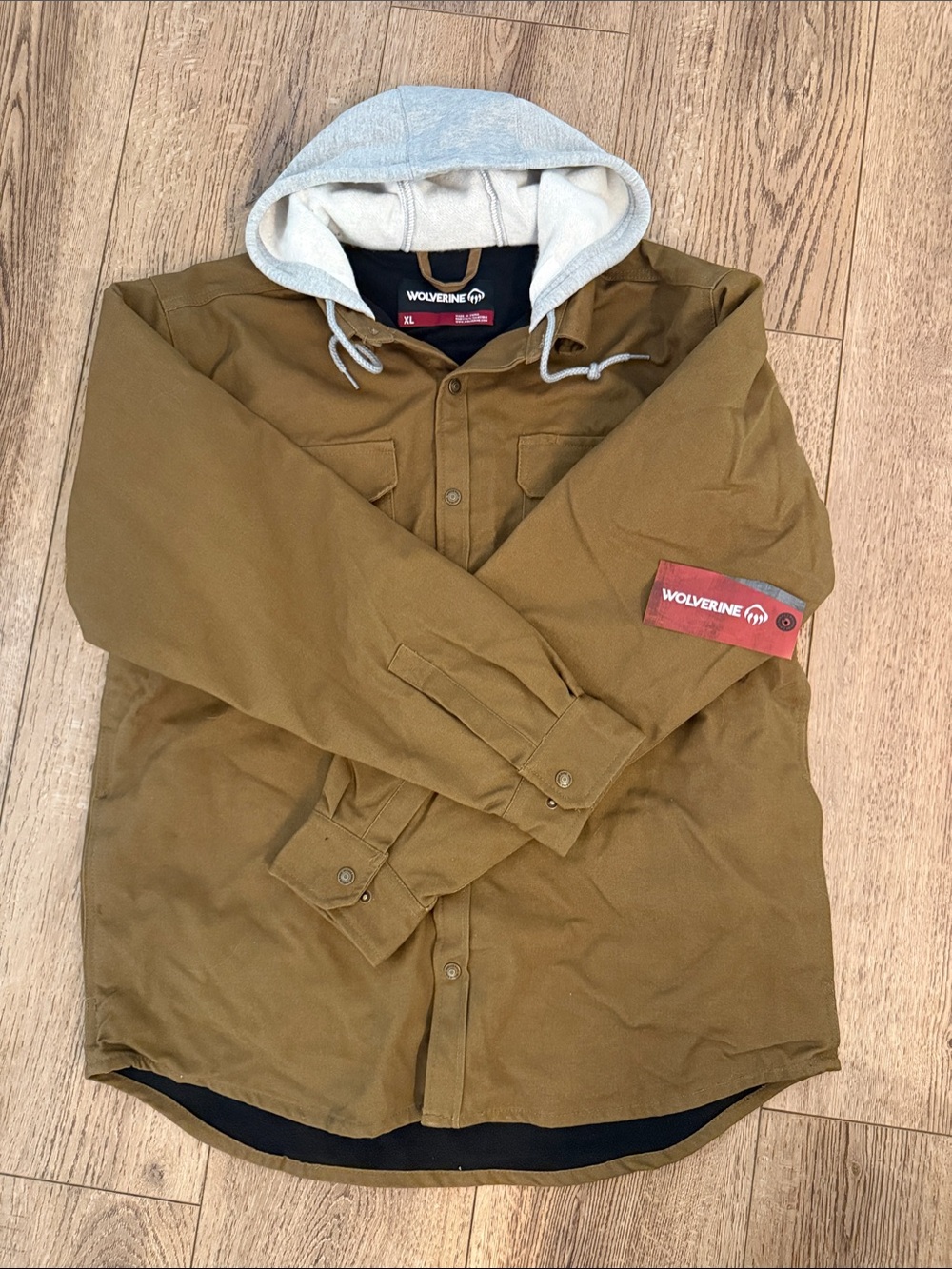Wolverine Olive Hooded Lightweight Shirt Jacket with Gray Hood